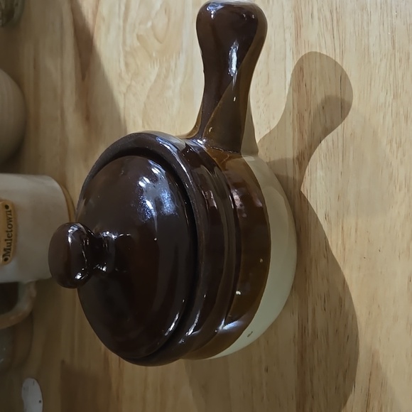 Antique Other - Antique Brown and Cream Ceramic Soup Bowl with Handle
